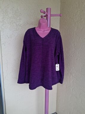 St. John's Bay Purple Heather V-Neck Long Sleeve Top